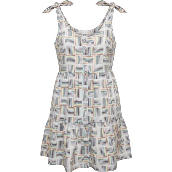 wild fable Dresses & Skirts - Rainbow Striped Linen Blend Tiered Mini Dress Pockets Sleeveless Tie Strap L